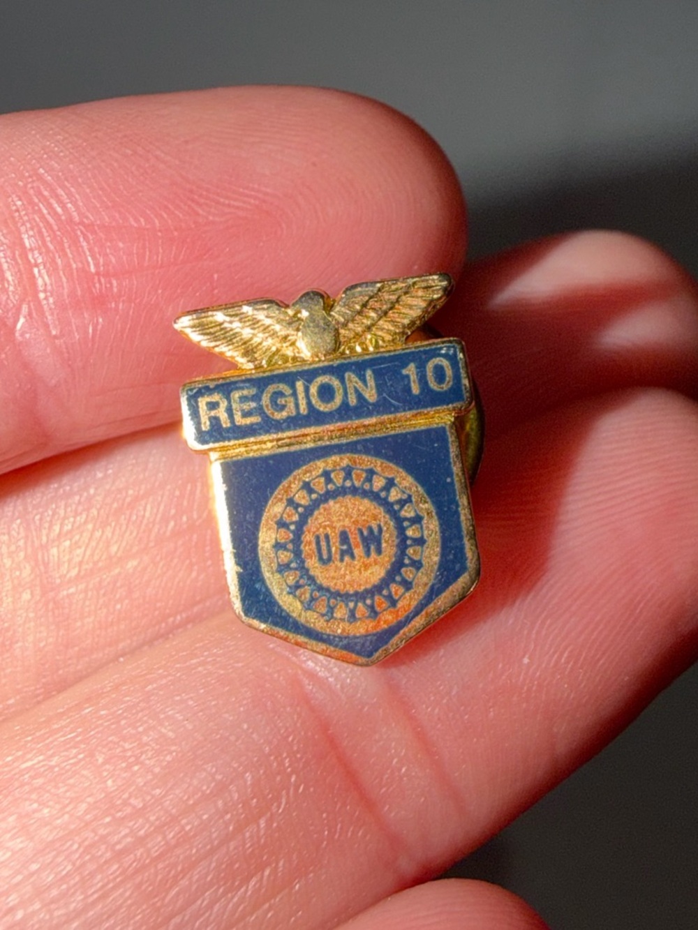 Vintage Region 10 UAW Enamel‎ Pin - Blue and Gold